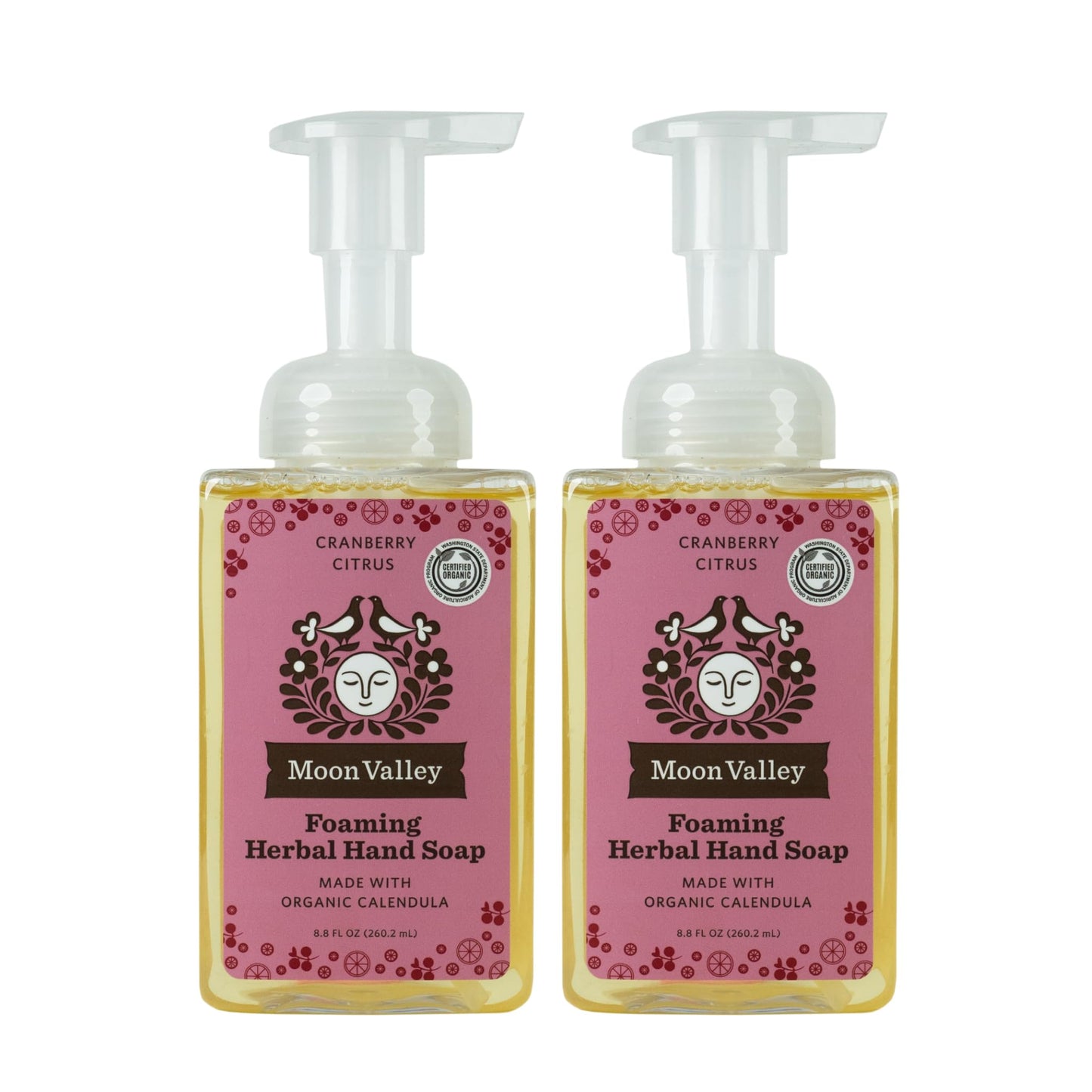 Moon Valley Organics Herbal Foaming Hand Soap – Cranberry Citrus, Vegan, Recyclable Bottle (2-Pack)