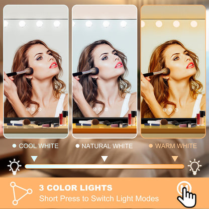 Moonee Black Vanity Mirror with Lights – 18 Dimmable Bulbs, 10X Magnifier, 3 Color Modes | Aluminum Frame (32x24)