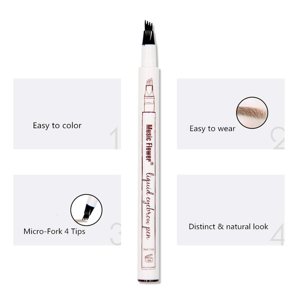 MoonKong Microblading Eyebrow Pen – 4-Tip Hair-Like Strokes with Stencils & Razor (Dark Brown/Chestnut)