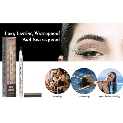 MoonKong Microblading Eyebrow Pen – 4-Tip Hair-Like Strokes with Stencils & Razor (Dark Brown/Chestnut)