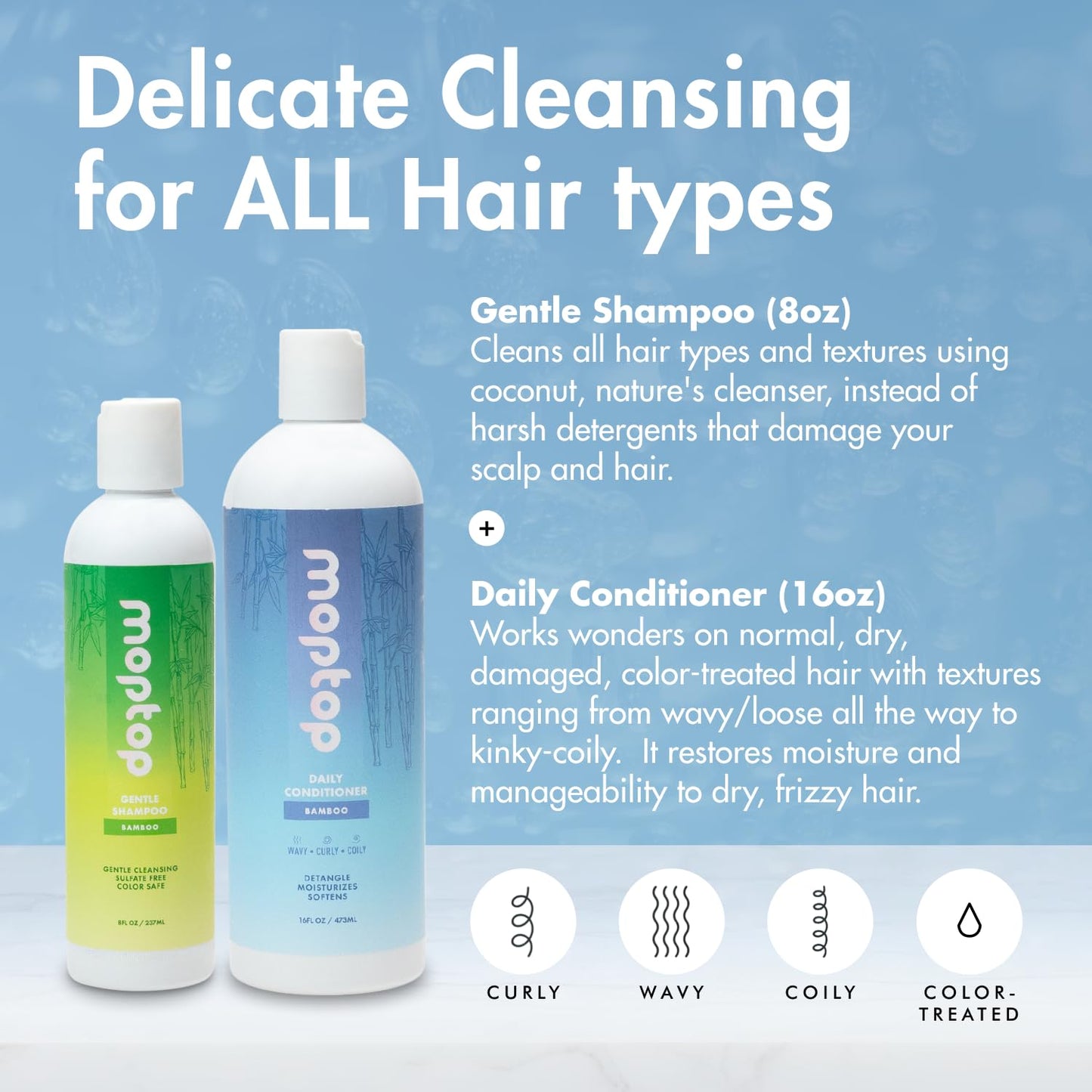 MopTop Sulfate Free Shampoo & Conditioner for Curly Hair – 2 Pack
