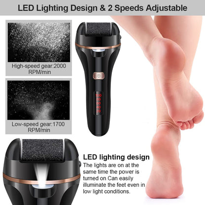 MOREVAC Electric Foot File Callus Remover – Rechargeable Pedicure Kit (2 Speeds, 3 Rollers)