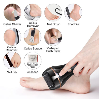 MOREVAC Electric Foot File Callus Remover – Rechargeable Pedicure Kit (2 Speeds, 3 Rollers)