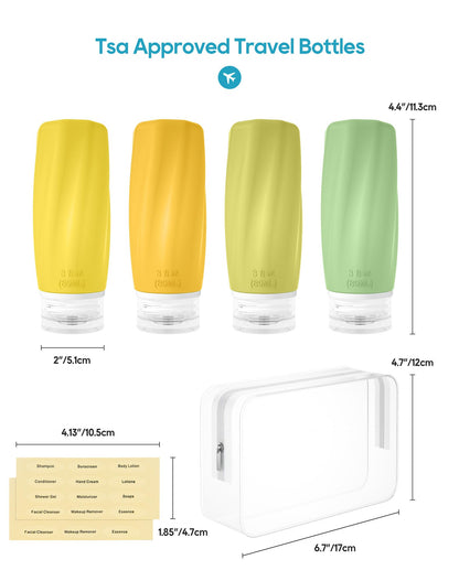 Morfone Travel Bottles for Toiletries - 3oz TSA-Approved, Leak-Proof, Refillable (Yellow)