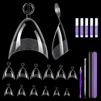 MORGLES Short Almond Nail Tips – 240 Pcs Half-Cover Clear Nails Kit with Glue, Files & Cuticle Forks