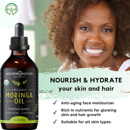Mother Nature Organics Moringa Oil — USDA Organic, 100% Pure Cold-Pressed (2oz), Non-GMO & Vegan