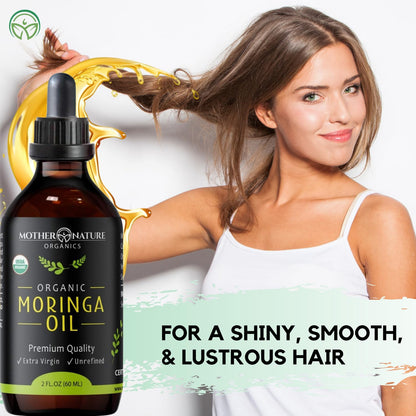 Mother Nature Organics Moringa Oil — USDA Organic, 100% Pure Cold-Pressed (2oz), Non-GMO & Vegan