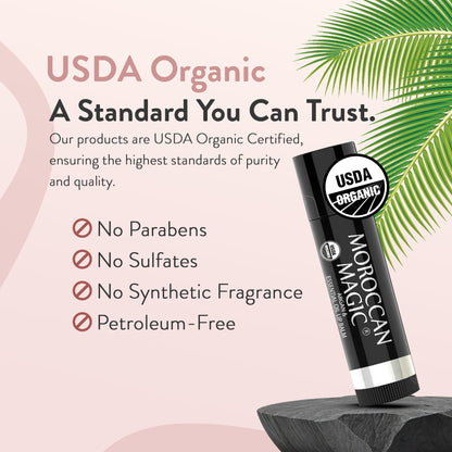 Moroccan Magic Organic Lip Balm Variety 3 Pack – Rose, Peppermint Eucalyptus, Lemon Thyme