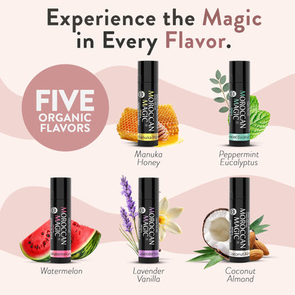 Moroccan Magic Organic Lip Balm 5-Piece Gift Set | Ultra-Hydrating Argan Oil Lip Care