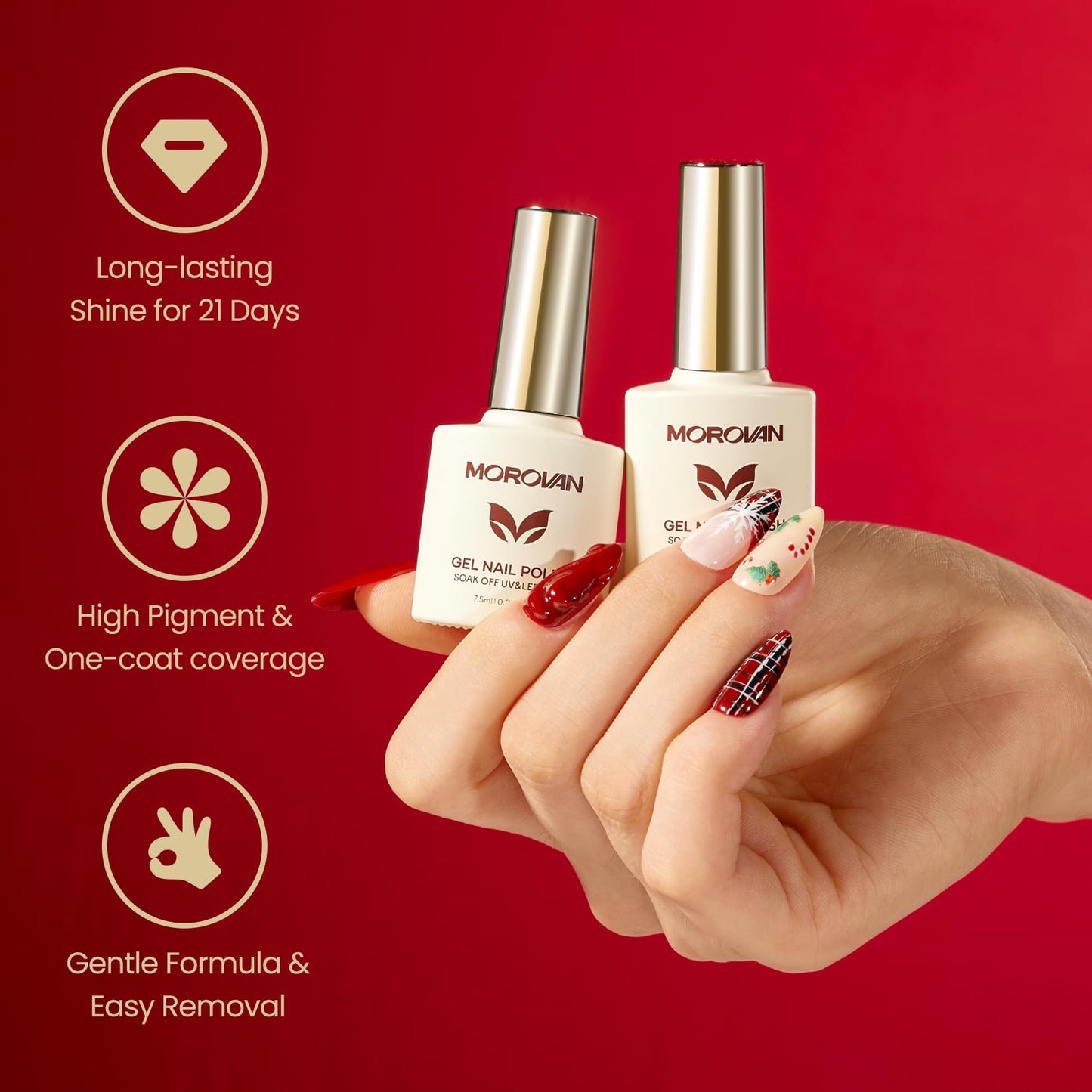 Morovan Christmas Gel Nail Polish Set – 6 Colors Red & White, Soak Off Gel Kit for DIY Nail Art