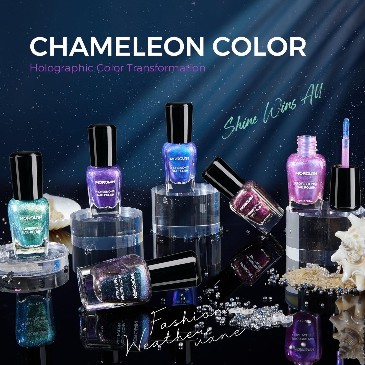 Morovan Chameleon Nail Polish Set — 6 Color Shifting Holographic Quick-Dry Kit