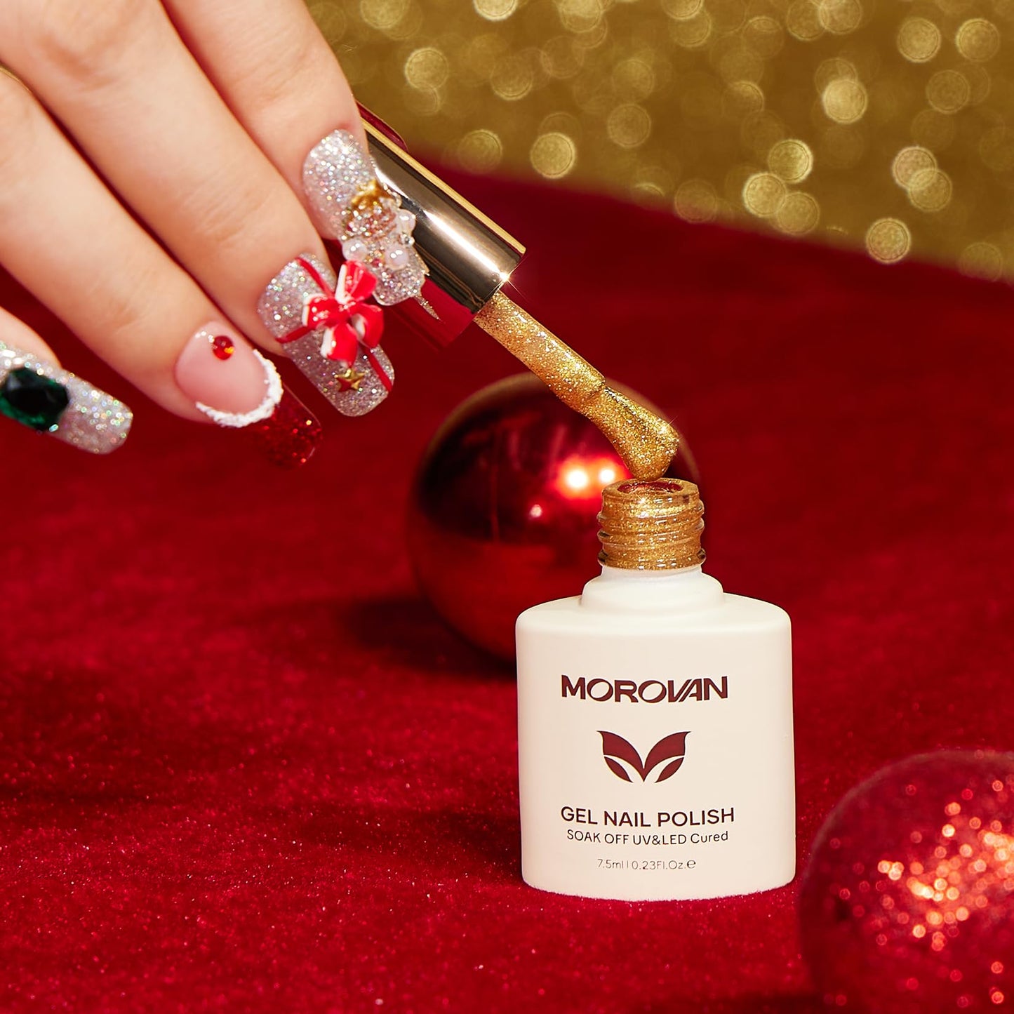 Morovan Christmas Gel Nail Polish Kit – 6 Colors (Green, Red, Gold Glitter, Silver) | Soak-Off Gel Polish for DIY Nails