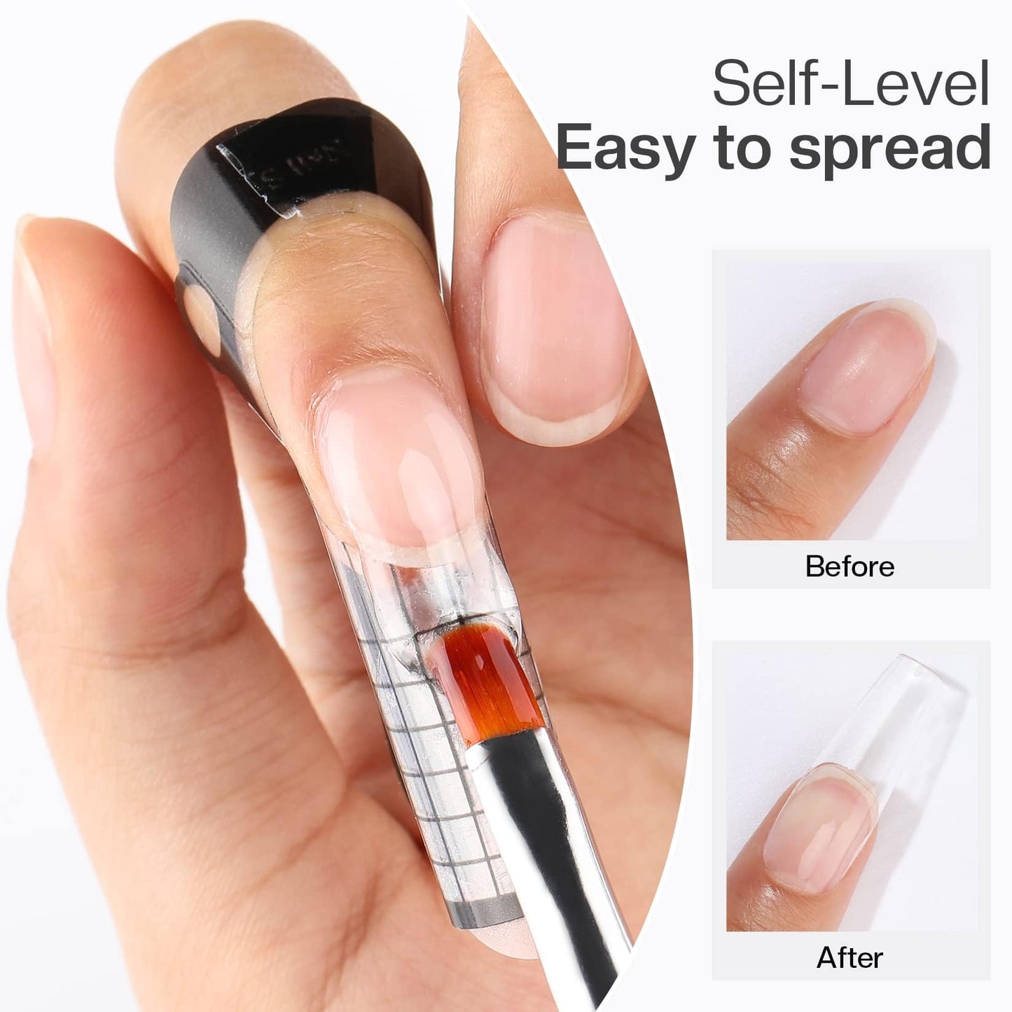 Morovan Clear Builder Gel for Nails – UV/LED Hard Gel Kit, 2oz with Forms & Brush