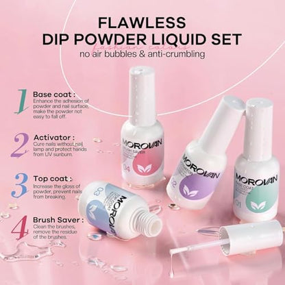 Morovan Dip Powder Nail Kit — 27-Piece Starter Set, 20 Colors + Liquid System for At-Home Nail Art