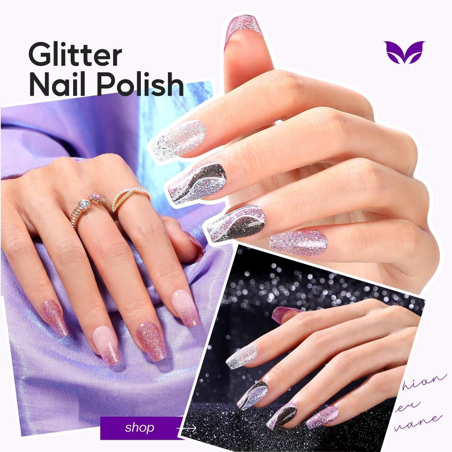 Morovan Glitter Nail Polish Set — Quick Dry Sparkle 6-Color Kit (Gold Silver Black)