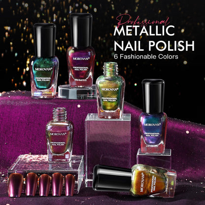 Morovan 6-Color Holographic Chrome Ombre Nail Polish Set – Air-Dry, Non-Toxic 0.27oz