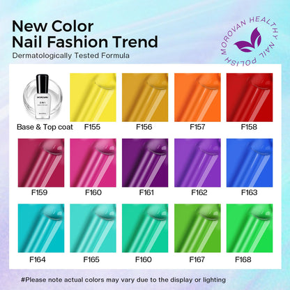 Morovan 2025 Nail Polish Set – 15-Piece Rainbow Collection with Quick-Dry Base & Top Coat
