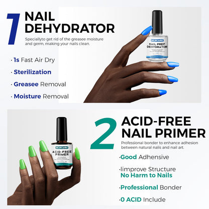 Morovan Nail Dehydrator & Primer + Gel Base & Top Coat Set – 5Pcs, Acid-Free, Fast-Dry