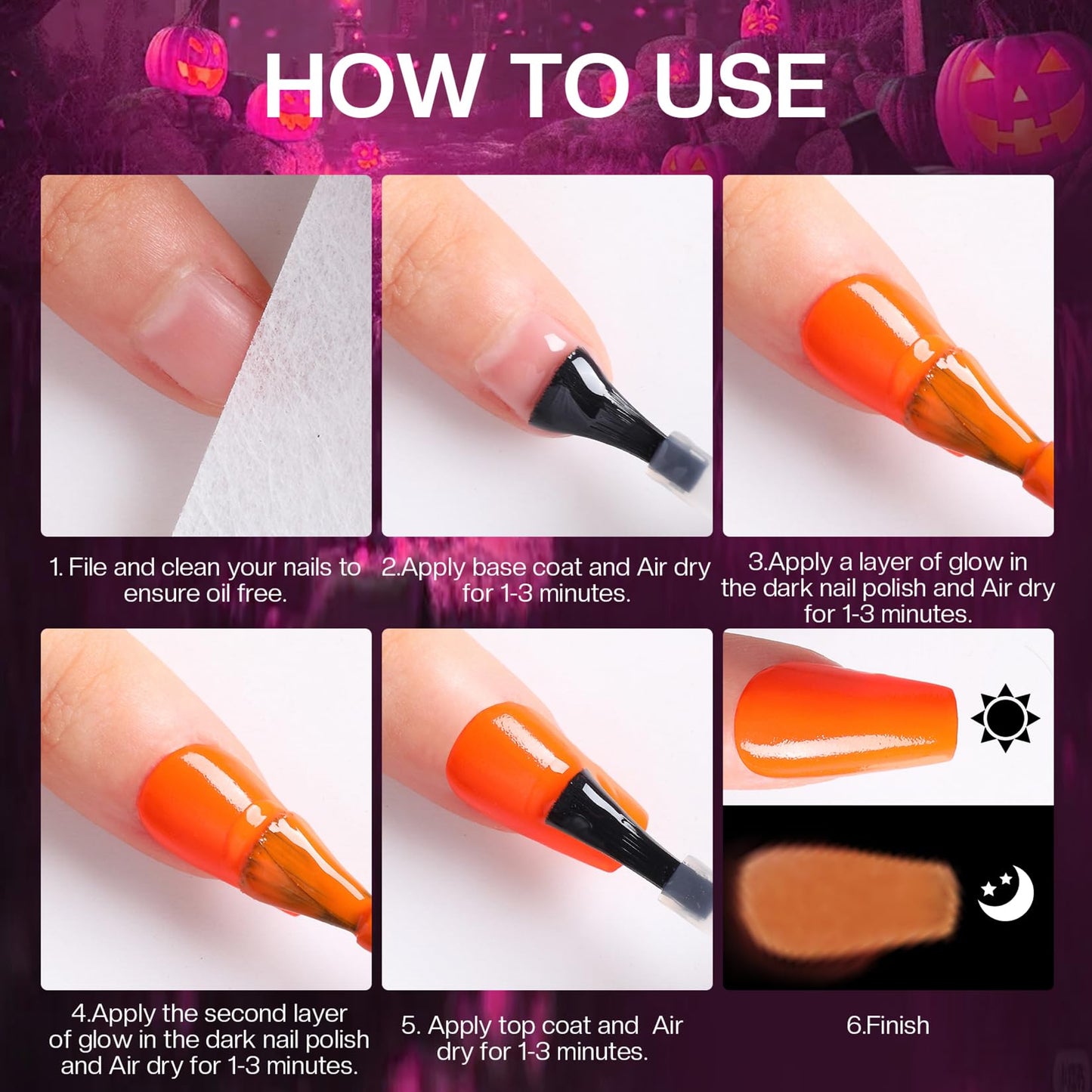 Morovan Neon Nail Polish Set — Glow-In-The-Dark, Quick-Dry, Long-Lasting Neon Colors for Holidays