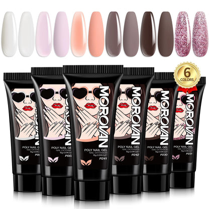 Morovan Poly Gel Nail Colors – 6 Pink Nude Colors for DIY Nail Extensions (15 g)
