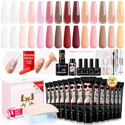Morovan Poly Gel Nail Kit – All-in-One Beginner Starter with UV Lamp & Slip Solution
