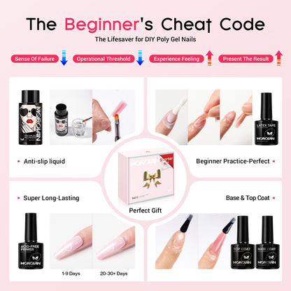 Morovan Poly Gel Nail Kit – All-in-One Beginner Starter with UV Lamp & Slip Solution