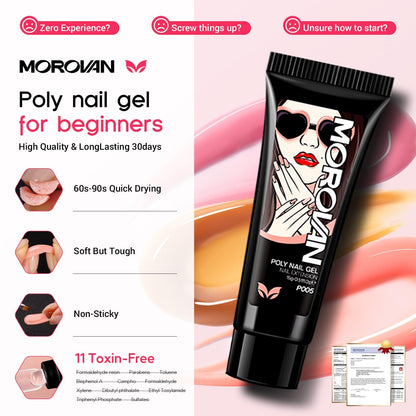 Morovan Poly Gel Nail Kit – All-in-One Beginner Starter with UV Lamp & Slip Solution