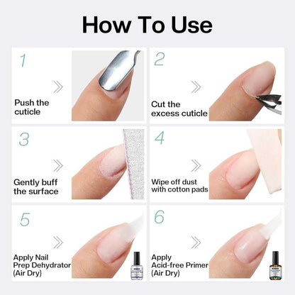 Morovan Nail Prep Dehydrator & Acid-Free Primer – 4-Piece Set for Strong Adhesion