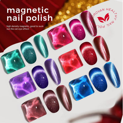 Morovan Magnetic Nail Polish Set – Cat Eye Glitter Kit (6 Colors), Quick Dry