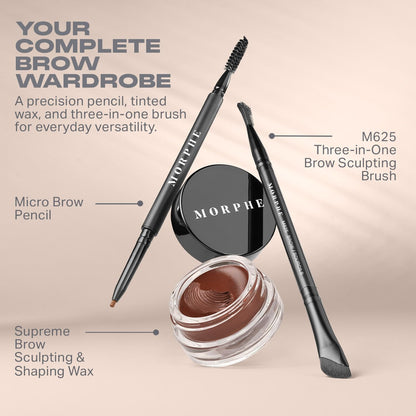 MORPHE High Archiever Everyday Essentials Brow Kit – Almond, 3 Count | Micro Brow Pencil, Sculpting Wax & 3-in-1 Brush
