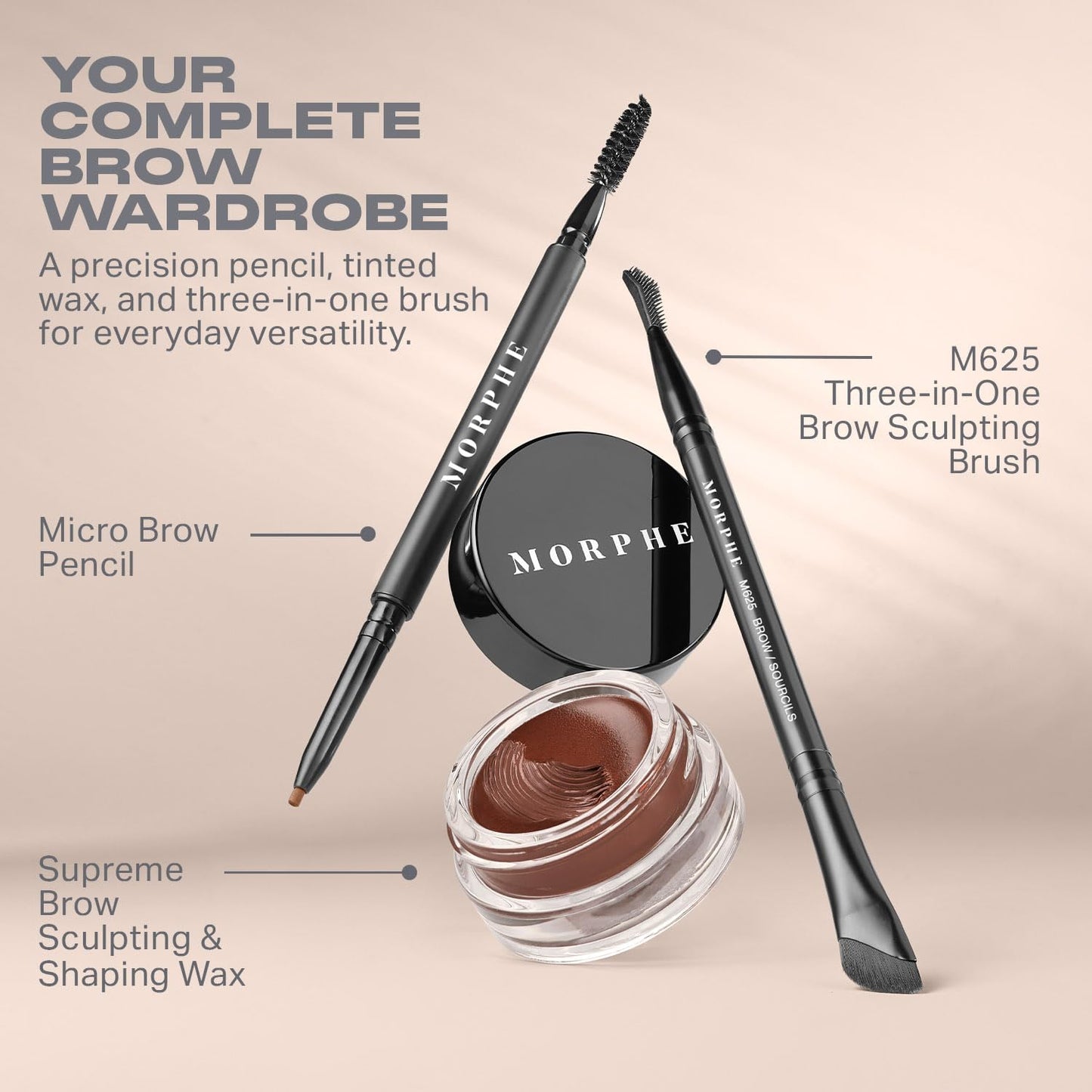 MORPHE High Archiever Brow Kit – Chocolate Mousse (3 Count) | Pencil, Wax & 3-in-1 Brush