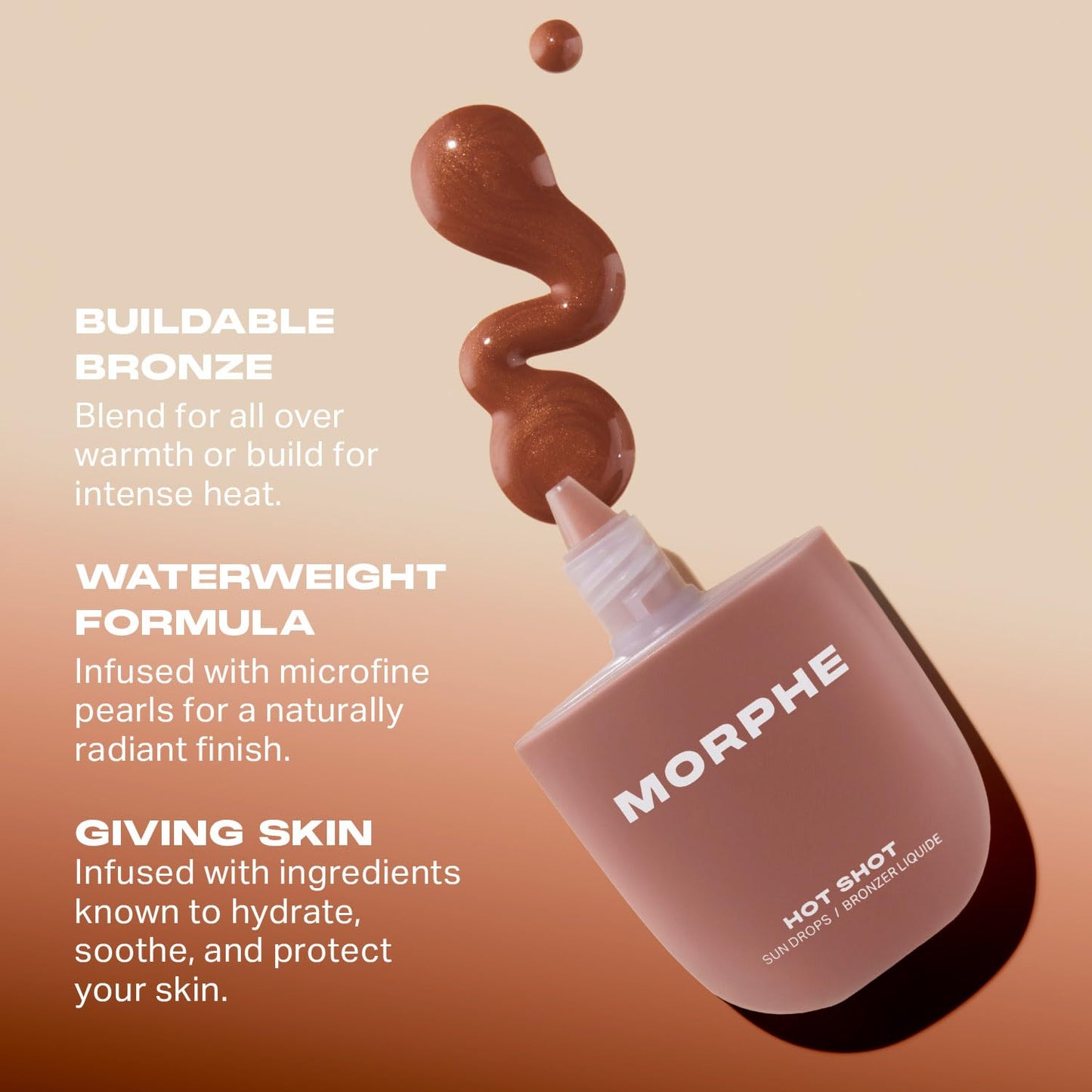 MORPHE Hot Shot Sun Drops — Waterweight Bronzer with Niacinamide for Hydration & Glow (Bronze Bombshell, 1 Fl Oz)