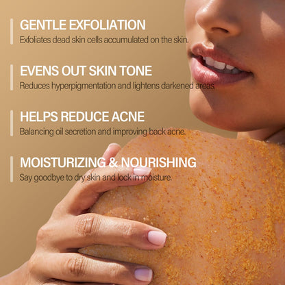 MOSRROU Turmeric Body Scrub with Vitamin C, Collagen & Coconut Oil | Exfoliating Loofah for Smooth, Hydrated Skin