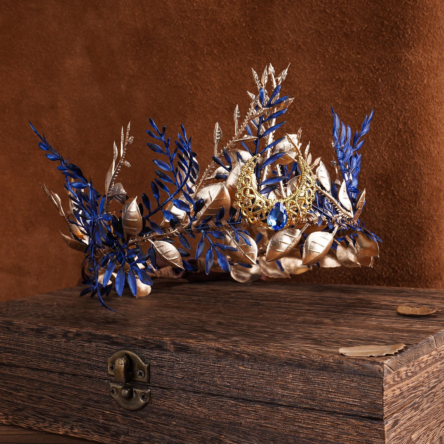MOSTORY Blue Woodland Elf Crown - Forest Floral Tiara for Women | Renaissance Faire, Halloween & Cosplay