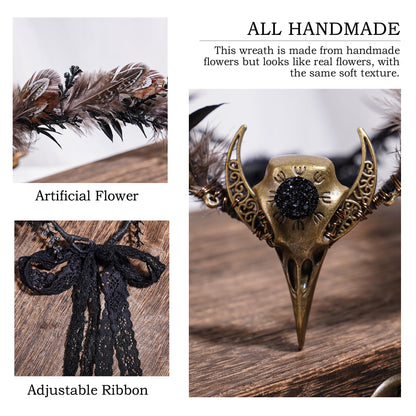 MOSTORY Brown Feather Witch Crown - Handmade Gothic Headpiece for Women | Witch Aesthetic & Cosplay