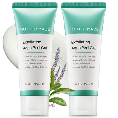 MOTHER MADE LHA Green Tea Exfoliating Aqua Peel Gel – Pore Care, Gentle Facial Exfoliator, 2 Pack (100ml each) | Vegan, Korean Skincare