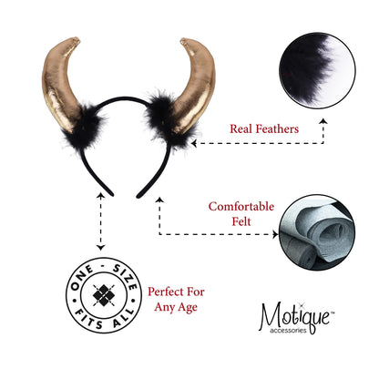 Motique Accessories Gold Horn Headband with Black Fur Devil Horns – For Men, Women & Kids