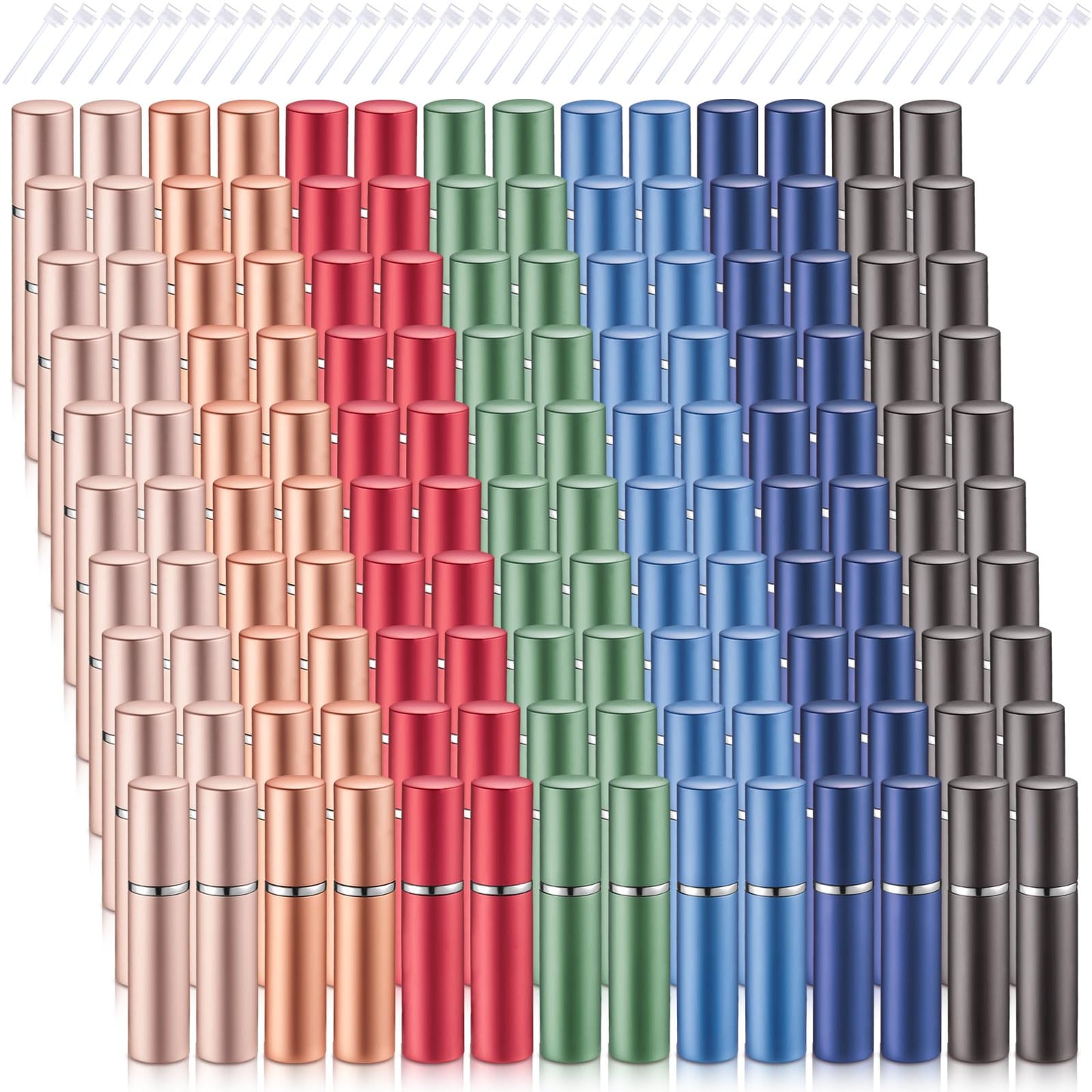 Motiskyy 140 Pcs 5ml Refillable Perfume Atomizers Bulk – Mini Travel Sprayers with Transfer Tool (Morandi Color)