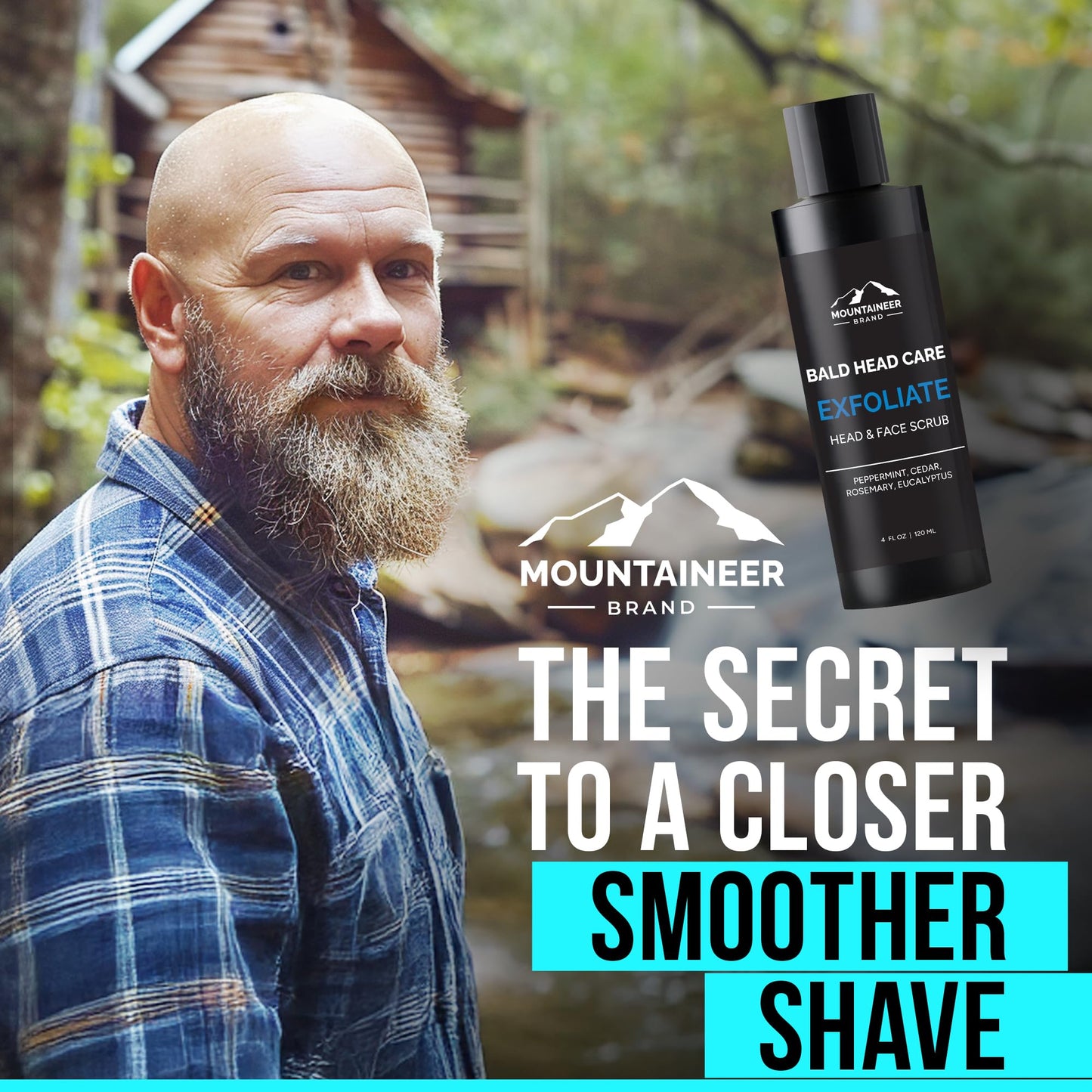 Mountaineer Brand Natural Bald Head Exfoliator – Fresh Scent, Scalp & Face Scrub (4oz) – Made in WV