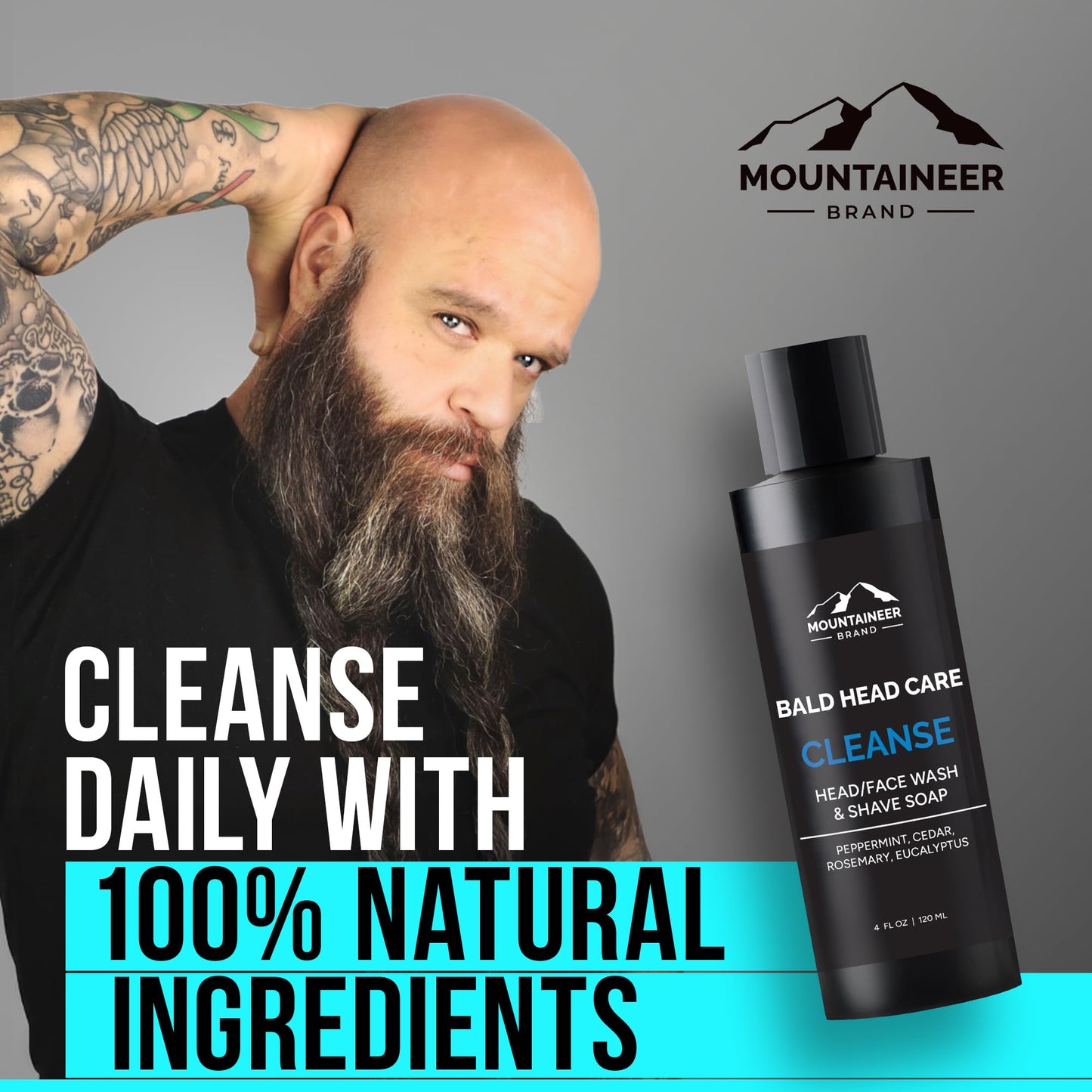 Mountaineer Brand Bald Head Wash – Natural 2-in-1 Scalp & Shave Soap; Fresh & Natural Scent | Made in WV | 4oz