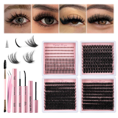 MOWOT 5 Styles Lash Clusters Kit – Mega/Volume/Full/Spike/Bottom Lashes + Bond & Seal