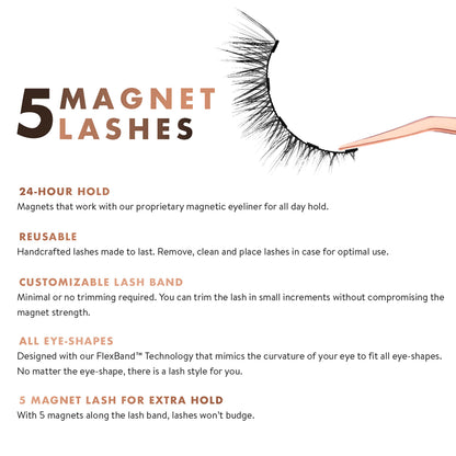 MoxieLash Sassy Lash – Magnetic Mink Lashes with Five-Magnet Band for Deep-Set, Hooded, Almond & Monolid Eyes (Eyeliner Not Included)