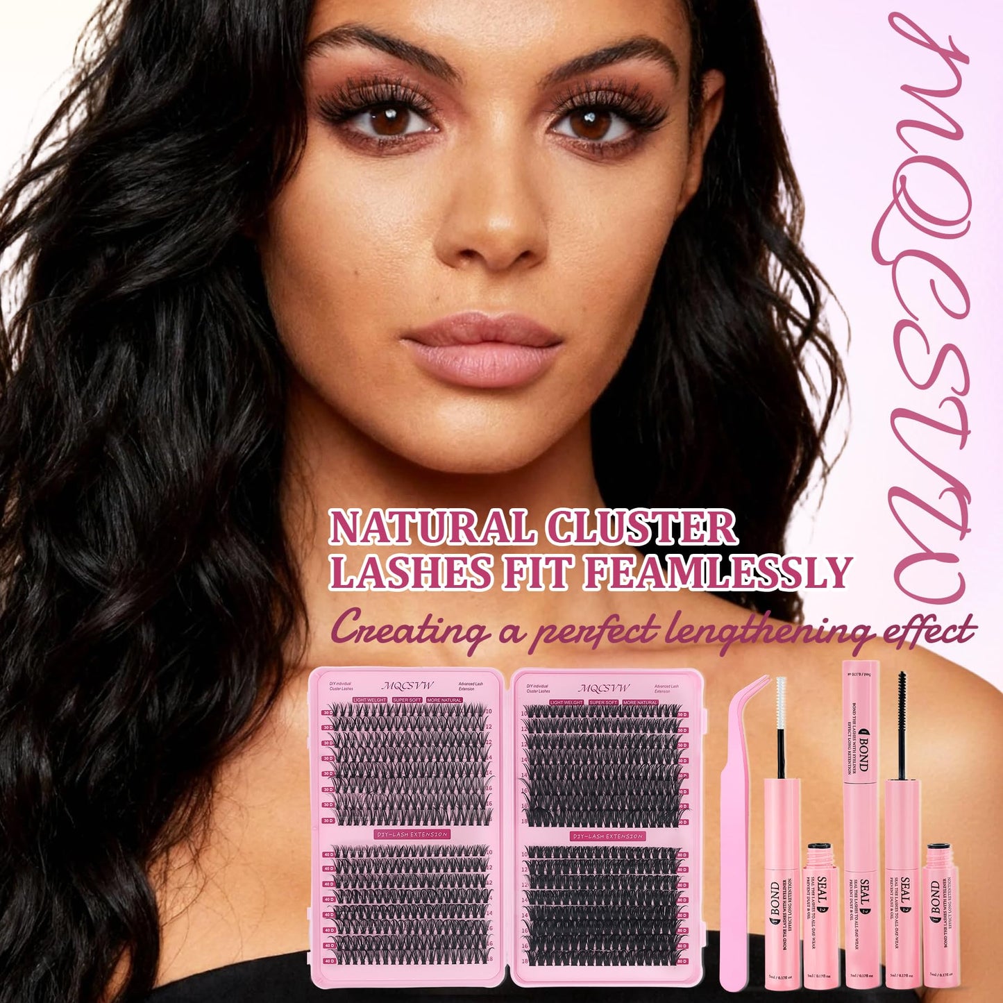 MQCsvw Lash Clusters Kit – 624 Pcs DIY Eyelash Extensions (10–18mm, 30D/40D/50D/80D)