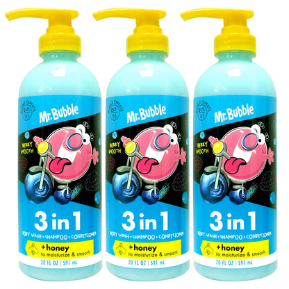 Mr. Bubble Berry Smooth 3-in-1 Body Wash, Shampoo & Conditioner – 3-Pack with Honey Moisturize