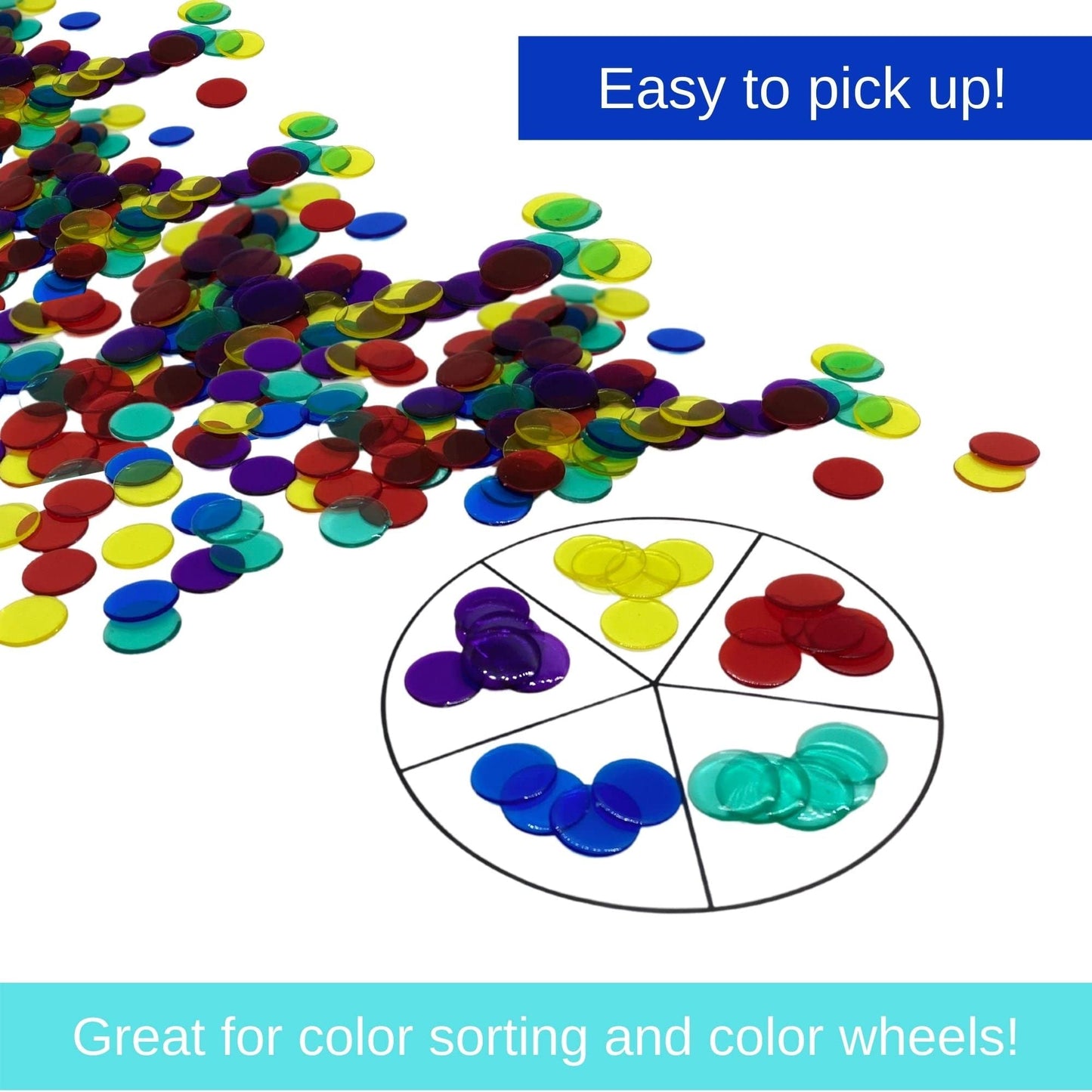 MR CHIPS Plastic Bingo Chips - 1000 Count, Transparent 3-4 Inch & 7-8 Inch, 19-Color Mix