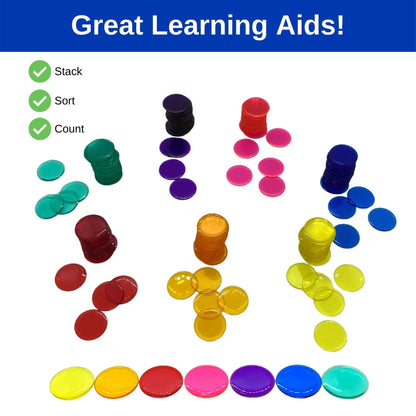 MR CHIPS Plastic Bingo Chips - 1000 Count, Transparent 3-4 Inch & 7-8 Inch, 19-Color Mix