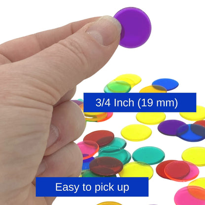MR CHIPS Plastic Bingo Chips - 1000 Count, Transparent 3-4 Inch & 7-8 Inch, 19-Color Mix