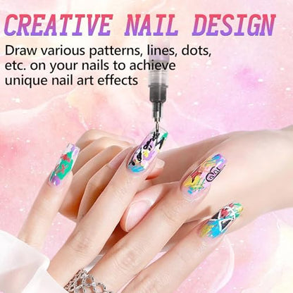 Mrryiio 12 Colors Nail Art Pens Set – 0.5mm Nail Polish Markers for Gel Nails