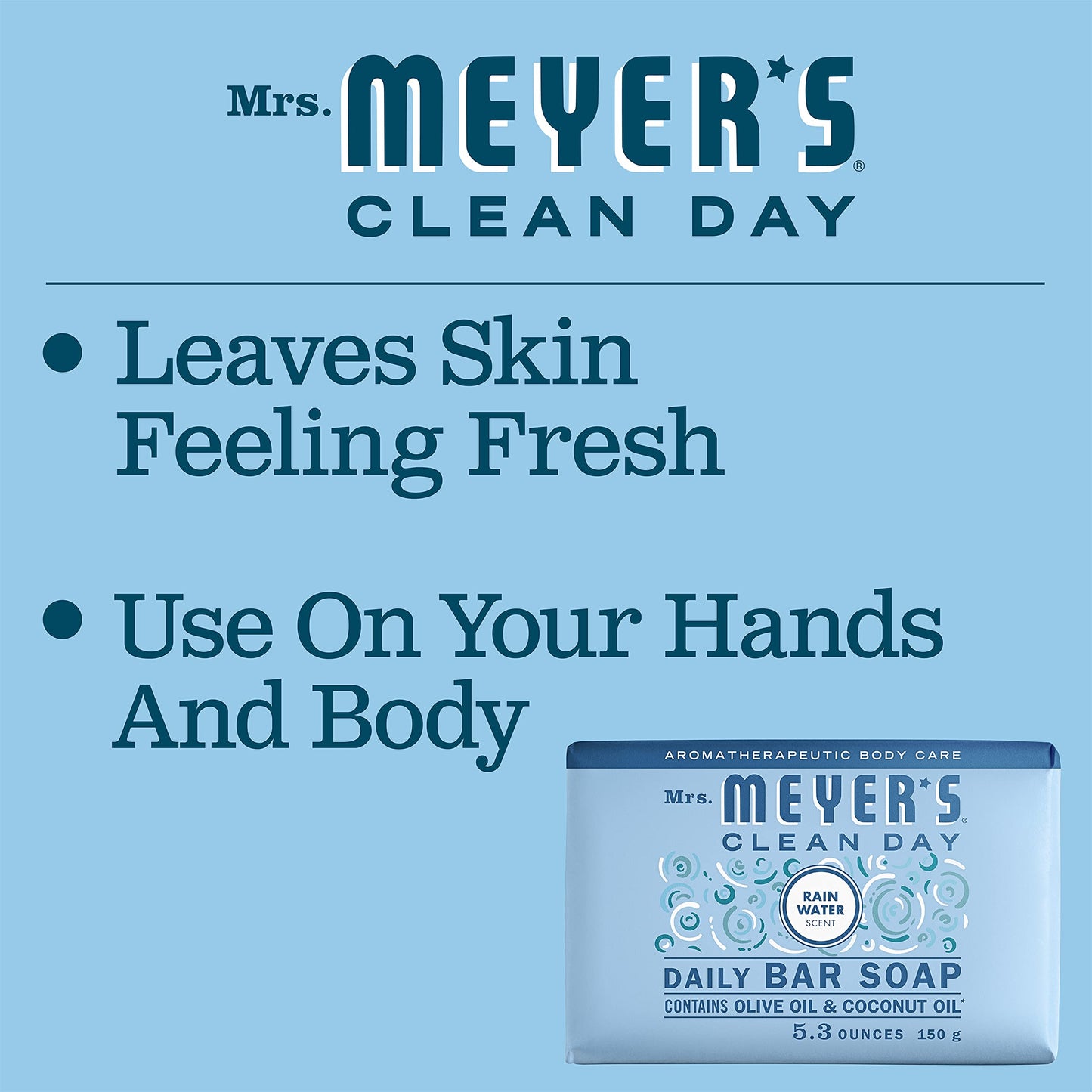 MRS. MEYER'S CLEAN DAY Bar Soap – Rain Water Scent, 4 Bars, Body & Hand Wash