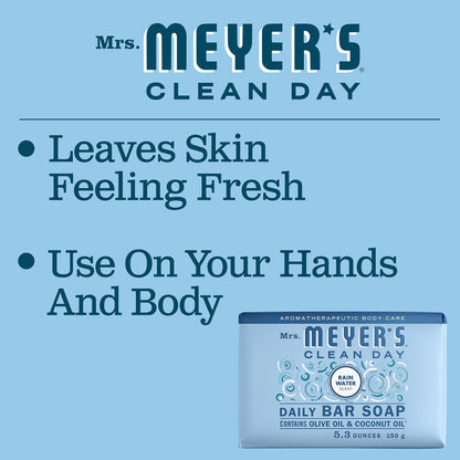 MRS. MEYER'S CLEAN DAY Bar Soap – Rain Water Scent, 4 Bars, Body & Hand Wash